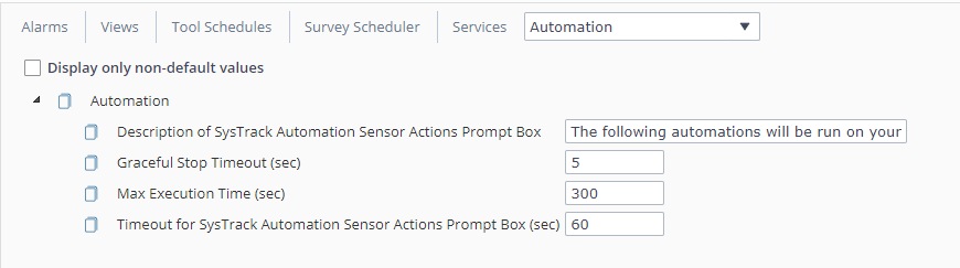 Menu options for Automation additional settings