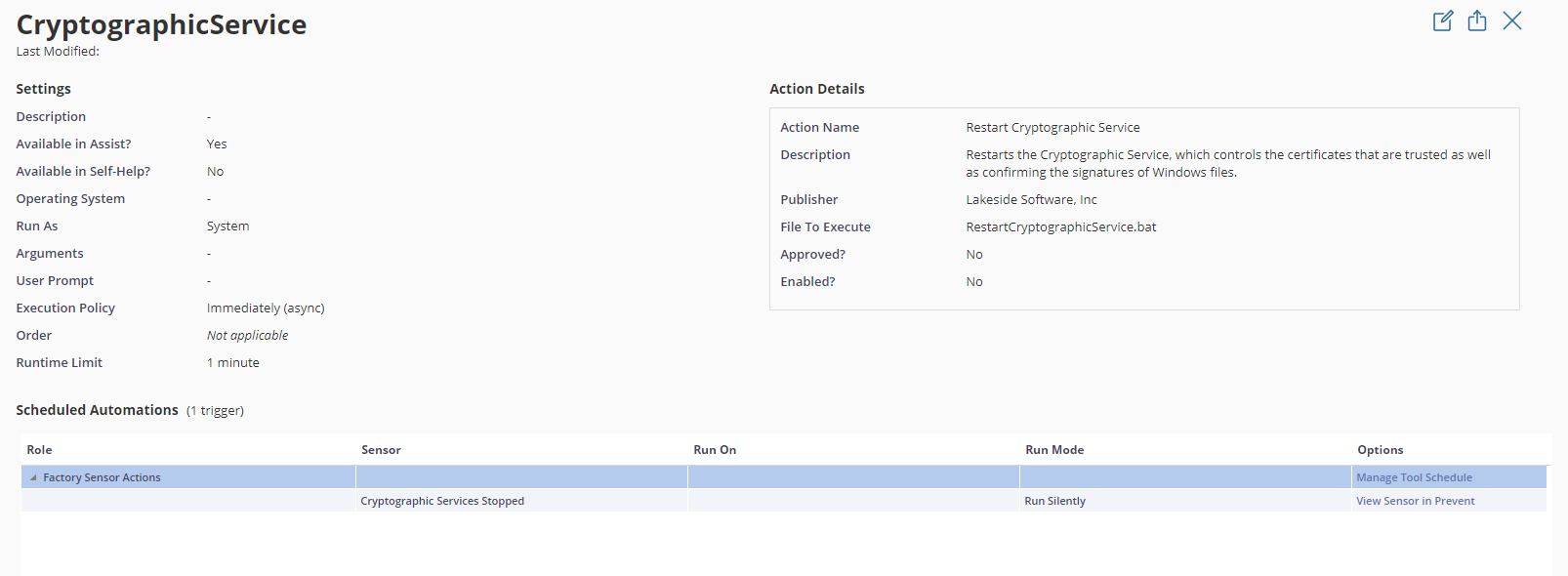 Settings and Details of the Automation that you clicked on from the previous page.