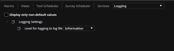 Logging Settings and Level for logging to the log file