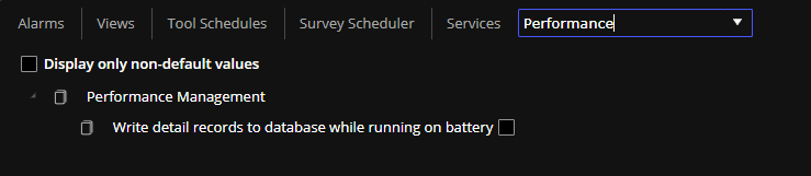Performance management write detail records to database while running on battery option