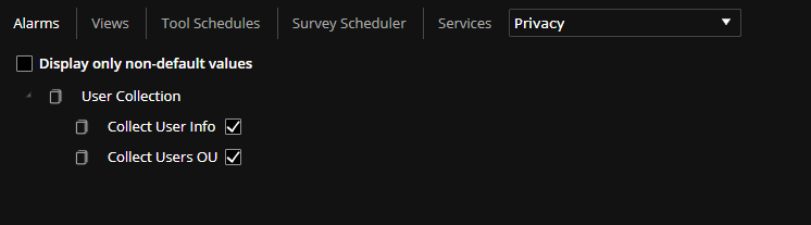 Privacy options for User Collection including collect user info and collect users OU